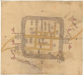 古地图1800-1850 莱州山东地图，纸本大小58.34*64.84厘米。宣纸原色仿真。微喷
