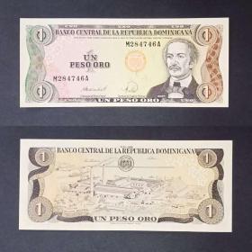 多米尼加钱币 1比索纸币1张 1988年