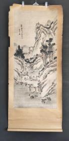 D1855：回流手绘文翰山水图挂轴(日本回流字画.日本回流书画.回流老画.回流老字画精品.真品字画)