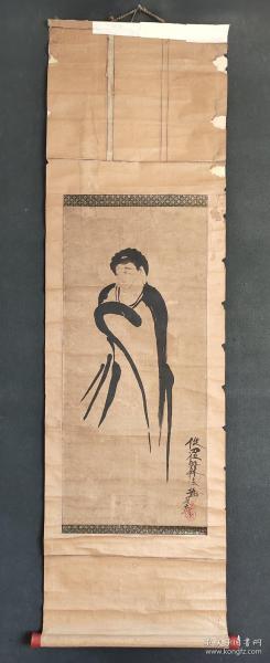 D1852：回流手绘法桥羽林达摩图挂轴(日本回流字画.日本回流书画.回流老画.回流老字画精品.真品字画)