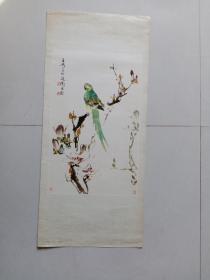 老年画中国画：玉兰鹦鹉（76✘34厘米）