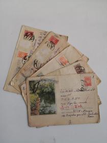 六十年代俄罗斯寄往中国的老信封5个，其中2个完整，3个残缺，品相如图