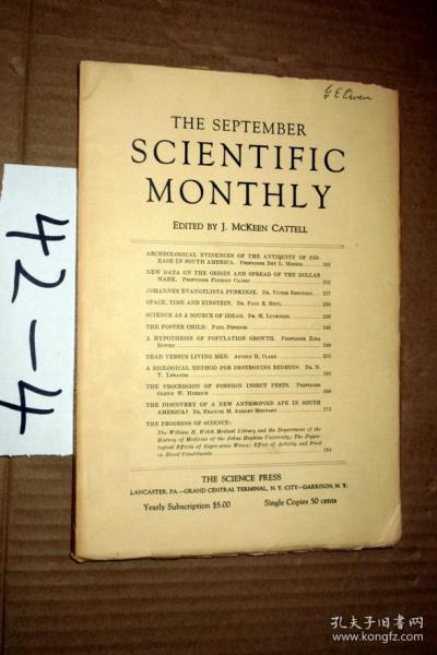 SCIENTIFIC MONTHLY 科学月刊1929年9月  多图片