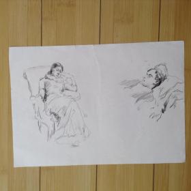 手绘素描    男女睡姿画像   货号9