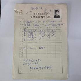 79年辽阳市城镇中学毕业生留城申请表794365