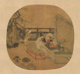 宋 苏汉臣 妆靓仕女图 小品 25x27.2cm 绢本 1:1高清国画复制品