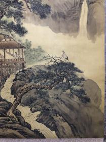 E42回流老字画日本名家【渡边华山】【观瀑图】绢本绫裱实木轴头，画芯58×126厘米，品相如图完好，包老包真放心收藏！