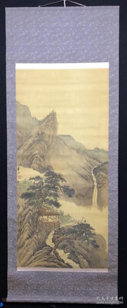 E42回流老字画日本名家【渡边华山】【观瀑图】绢本绫裱实木轴头，画芯58×126厘米，品相如图完好，包老包真放心收藏！