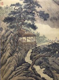 E42回流老字画日本名家【渡边华山】【观瀑图】绢本绫裱实木轴头，画芯58×126厘米，品相如图完好，包老包真放心收藏！