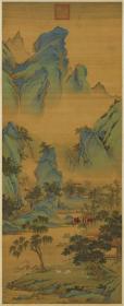 明 仇英 春山吟赏图 青绿山水 40x99cm 绢本 1:1高清国画复制品