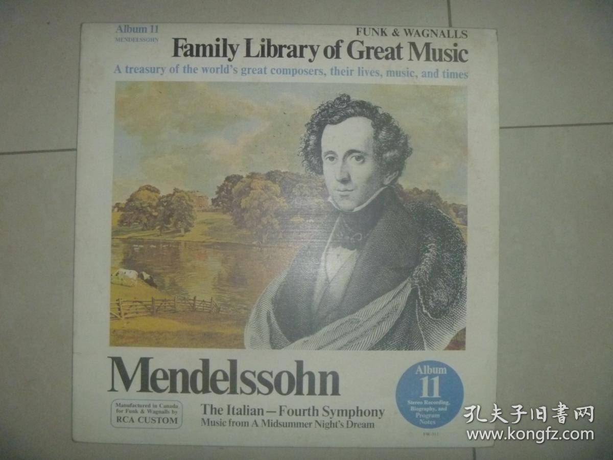 黑胶木唱片：Family Library of Great Music Album 11.Mendelssohn 直径30厘米 附小8开书籍小册一本