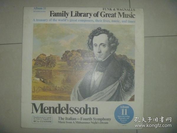 黑胶木唱片：Family Library of Great Music Album 11.Mendelssohn 直径30厘米 附小8开书籍小册一本