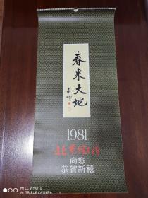 怀旧收藏    1981年挂历《春来天地》 启功题       规格：75*34.5cm     13张全     清代 袁江是界画的代表性画家    稀缺版