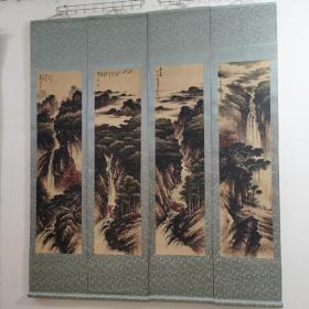 四条屏  丛川飞瀑，尺寸38x175㎝.