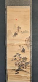 日本回流书画手绘狩野尚信山水图立轴(带木盒) D2164