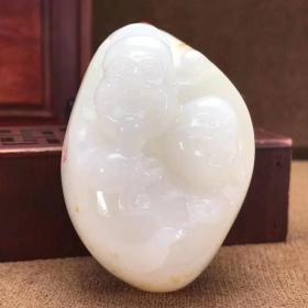 和田羊脂白玉洒金皮籽料有福有财140克6X4X3.8厘米ASN