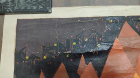 版画：橙色系的建筑场景 油墨套色版画原作   有较重的油墨味道    XCH0008