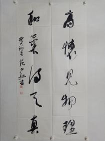 保真书画，范正红书法对联一幅，尺寸136×35cm×2，范正红，山东财经大学艺术学院院长，西泠印社理事，山东书协副主席兼篆刻委员会主任，山东印社社长，