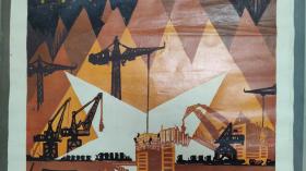 版画：橙色系的建筑场景 油墨套色版画原作   有较重的油墨味道    XCH0008