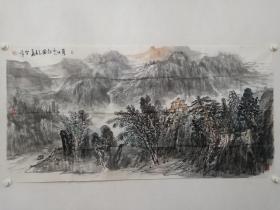 保真书画，山东名家，樊峰四尺整纸山水画《夏山云起图》一幅。中国美协会员，中国国画院副院长，国家画院卢禹舜工作室画家。