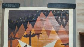 版画：橙色系的建筑场景 油墨套色版画原作   有较重的油墨味道    XCH0008