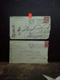 江门五邑华侨实寄封(带有邮戳，1921和1923民国早期)2封没有信纸