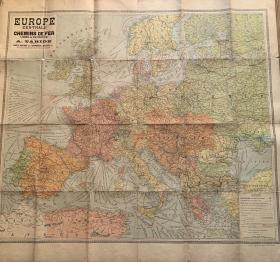 (欧洲铁路古地图)  EUROPE nouvelle carte  CENTRALE CHEMINS DE FER LIGNES DE NAVIGATION      106(cm)X98(ccm)