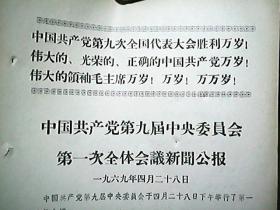 **资料：中国共产党第九届中央委员会第一次全体会议新闻公报
