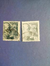 外国邮票  西班牙邮票 西班牙统治者弗朗哥 2枚（信销票)