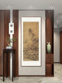 赵左 茅屋闲眺图。纸本大小39*97.51厘米，宣纸原色仿真。微喷画心