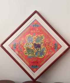 正金堂精品：木刻木版年画版画大福字*五牛送福春满人间*国画色带水印已托裱装框装饰效果好