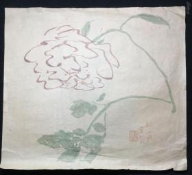 旧笺纸之136： 松霞室制套色大方张牡丹花笺1张，26X23.5CM