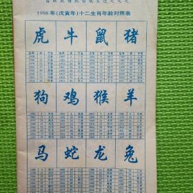 1998（戊寅年）农家历  云南民俗出版社