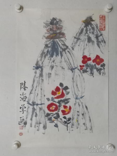 保真书画，陆海《花鸟画》一幅，纸本托片，尺寸68×45cm