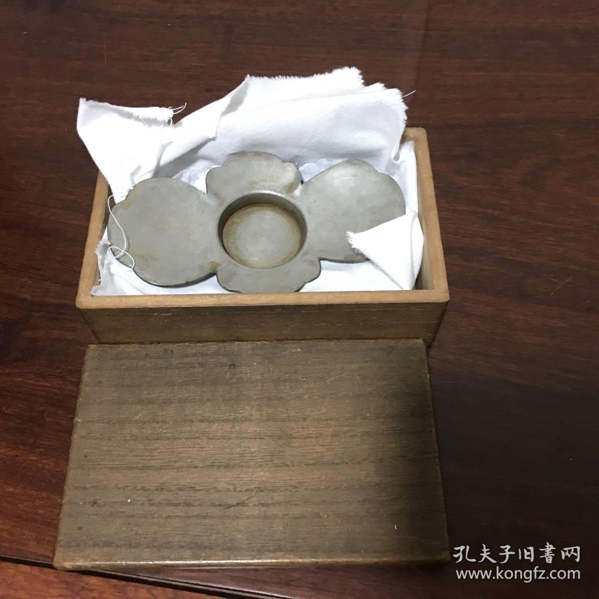 H-0614日本茶道具  老茶器 清中期老锡器木瓜茶托 5客 带木箱茶盏台 茶承 尺寸长12厘米宽7厘米
