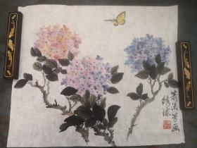 民国著名画家 萧淑芳 花卉图一副