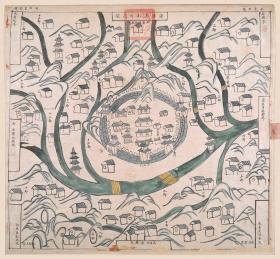 古地图1845 遂安县山川之图 清道光25年前后。纸本大小53.76*58厘米。宣纸原色仿真。微喷