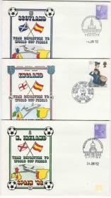 FDC-B10英国邮票 1982年 西班牙世界杯 纪念封3枚