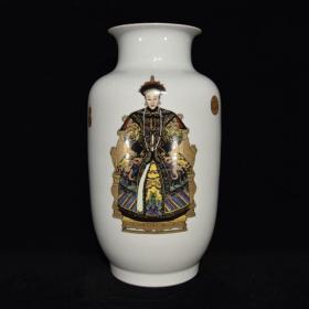 清咸丰珐琅彩皇帝皇后像灯笼瓶，41×21，
