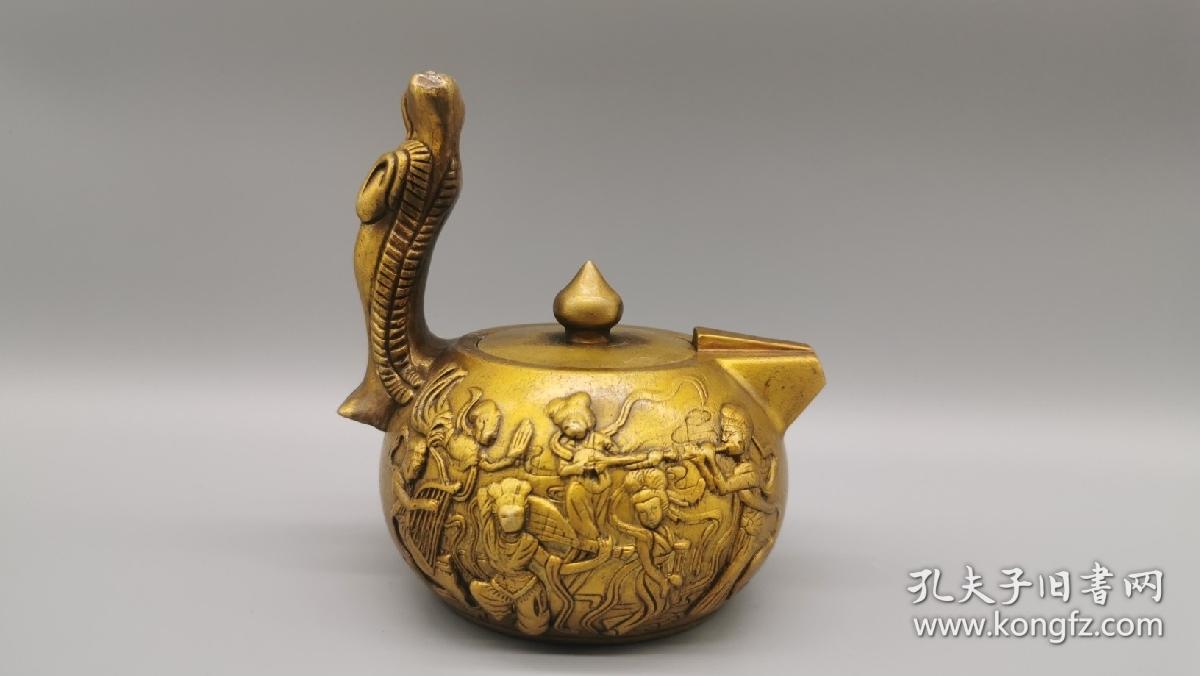 古玩铜器收藏，黄铜仙女奏乐壶，清新雅致，仙乐飘飘，做工精细，包浆纯熟！