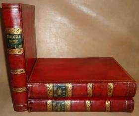 1853年 COMPLETE WORKS OF SHAKESPEARE 《莎士比亚全集》全火红小牛皮精装3册全 大量原品绝美钢版画 增补彩图 品佳