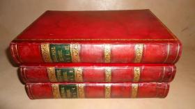 【补图】1853年 COMPLETE WORKS OF SHAKESPEARE 《莎士比亚全集》全火红小牛皮精装3册全 大量原品绝美钢版画 增补彩图 品佳