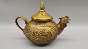 古玩铜器收藏：黄铜鸡冠壶，吉祥如意，官上加官，做工精细，形制端正！