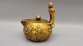 古玩铜器收藏，黄铜仙女奏乐壶，清新雅致，仙乐飘飘，做工精细，包浆纯熟！