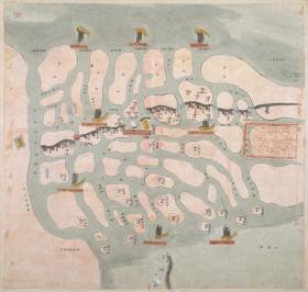古地图1839 盐城营河海舆图彩绘 清道光19年后。纸本大小54.13*56.9厘米。宣纸原色微喷印制。