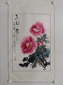 保真书画，洛阳牡丹名家贾万友国画《花开富贵》一幅，尺寸64×42.5cm。