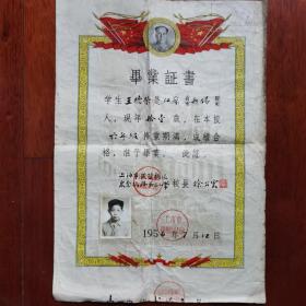 解放初期，50年代毛主席头像国旗图大张毕业证书，贴学生照片盖钢印漂亮。
