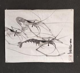 日本回流字画手绘群虾图托片D2767