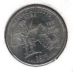 美国马萨诸塞州25美分州币硬币钱币原版纪念币兴趣收藏