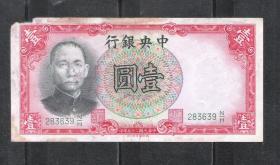 民国25年中央银行孙中山像纸币一元原版钱币老物件真品收藏 热销